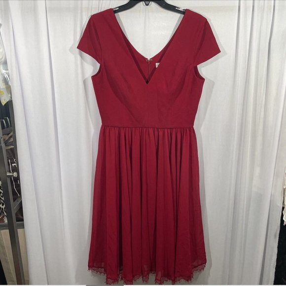 NEW Dress the Population [ Large ] Corey‎ Chiffon Fit & Flare Dress Garnet #Q298 - Picture 6 of 12